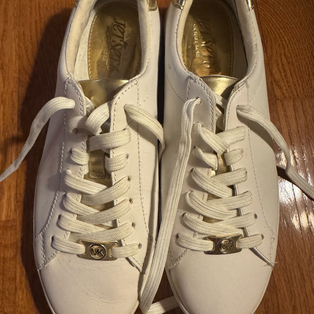 Michael Kors White and Gold Sneakers